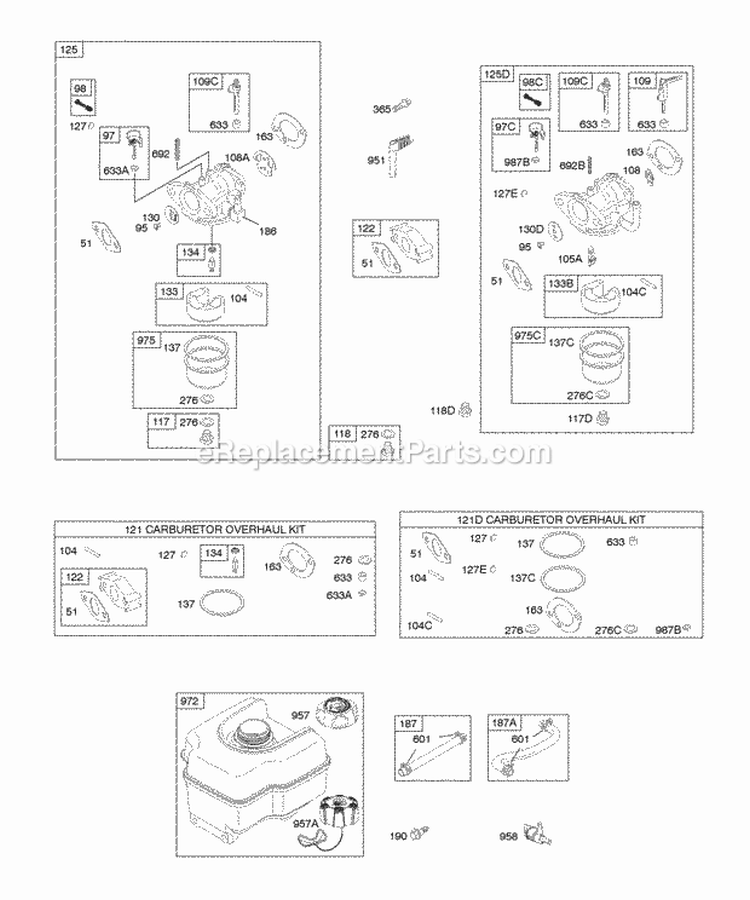 Carburetor Fuel Supply Diagram and Parts List for 1572  Briggs and Stratton Engine